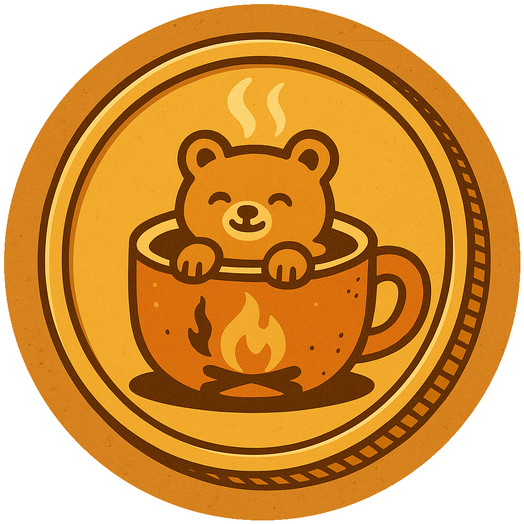Cozy Bear, $SCOZY mascot, in a warm retro living room