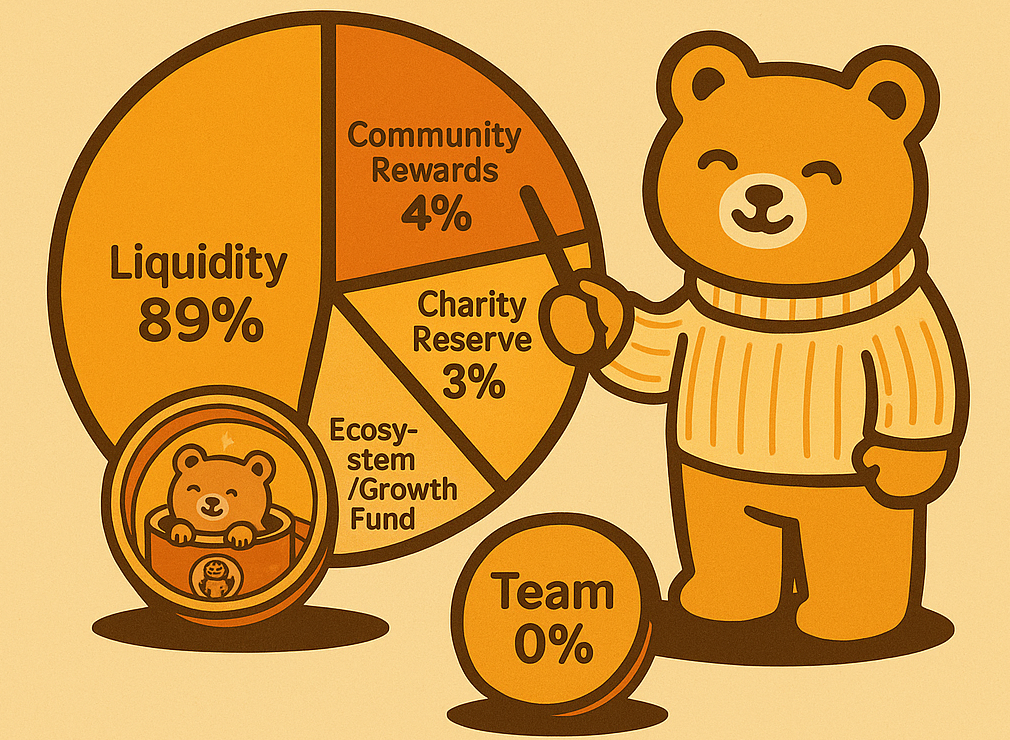 $SCOZY Tokenomics — Cozy Bear pointing at a chart